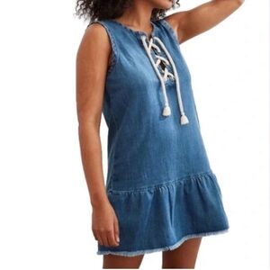 Aerie Blue Denim Mini Dress with Lace-Up Front size L